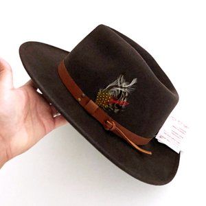 VTG VINTAGE NEW YORK CO. Feather Fedora Lite Trendy Felt Brown Hat Medium NWT